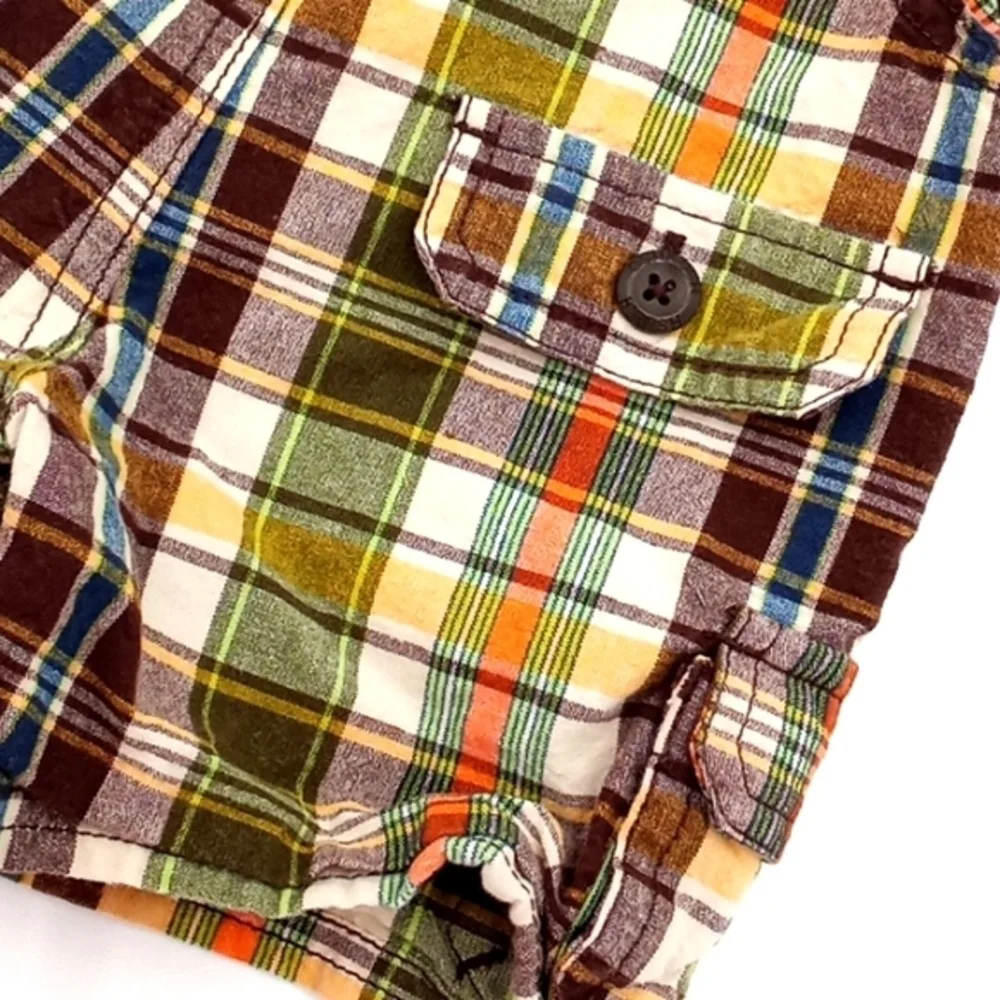 OshKosh B'Gosh Brown‎ Plaid Shorts Overalls 3M